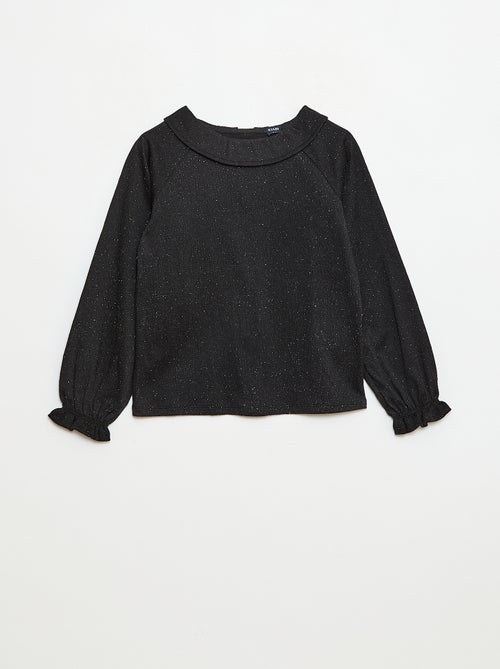 T-shirt com gola babadinho em malha waffle com lantejoulas - Kiabi