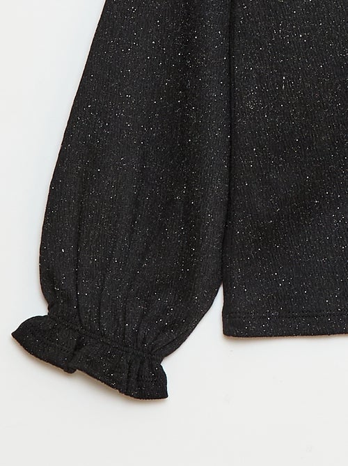 T-shirt com gola babadinho em malha waffle com lantejoulas - Kiabi