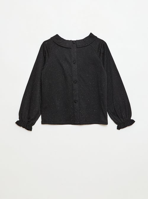 T-shirt com gola babadinho em malha waffle com lantejoulas - Kiabi