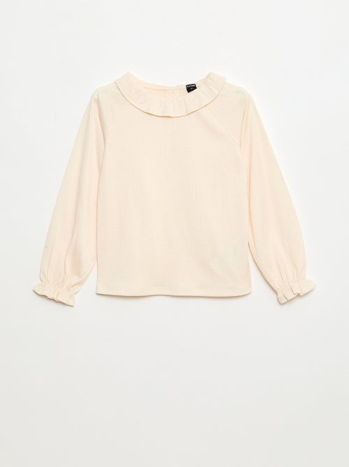 T-shirt com gola babete em malha waffle com lantejoulas - Kiabi