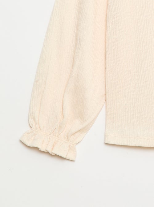 T-shirt com gola babete em malha waffle com lantejoulas - Kiabi