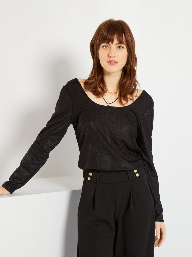 T-shirt com gola bailarina Preto - Kiabi