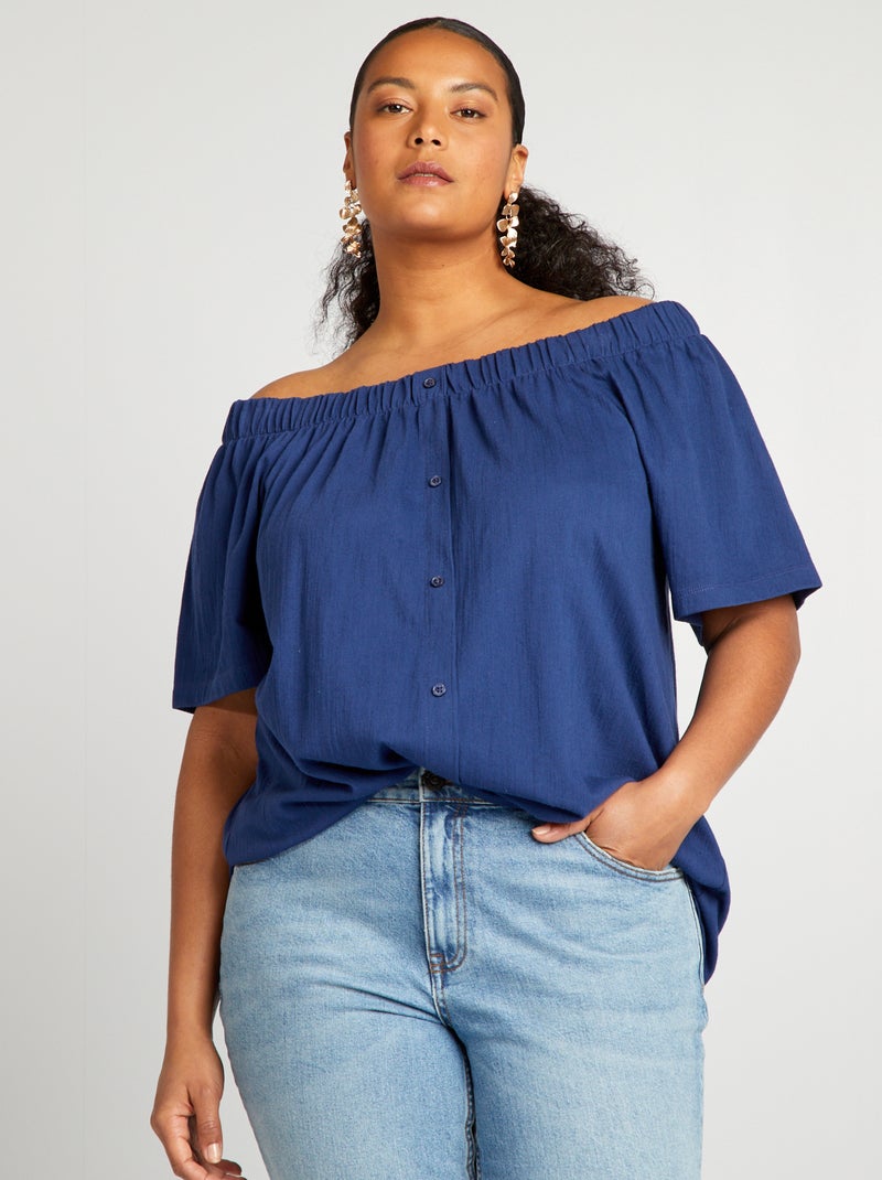 T-shirt com gola bardot AZUL - Kiabi