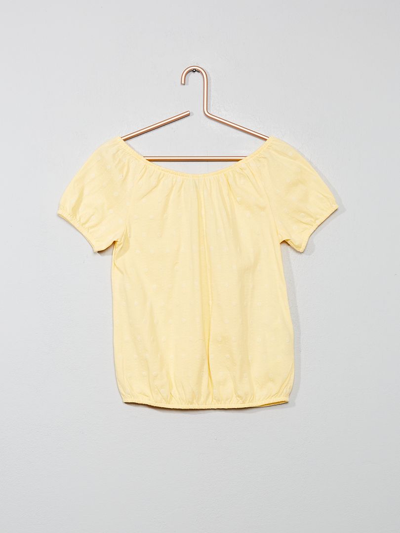 T-shirt com gola bardot e bordado inglês Amarelo - Kiabi
