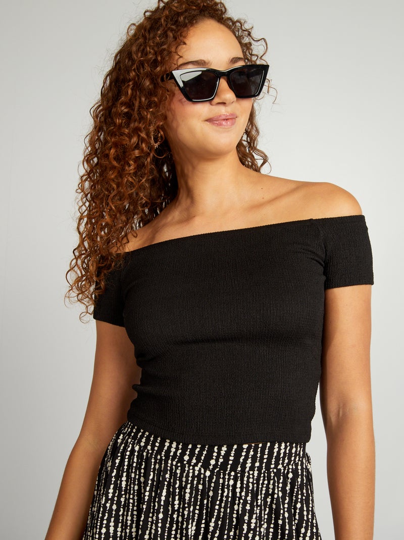 T-shirt com gola bardot Preto - Kiabi