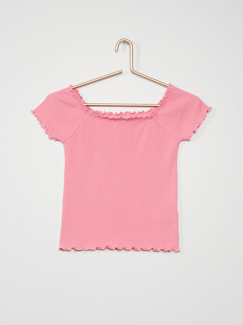 T-shirt com gola bardot Rosa - Kiabi