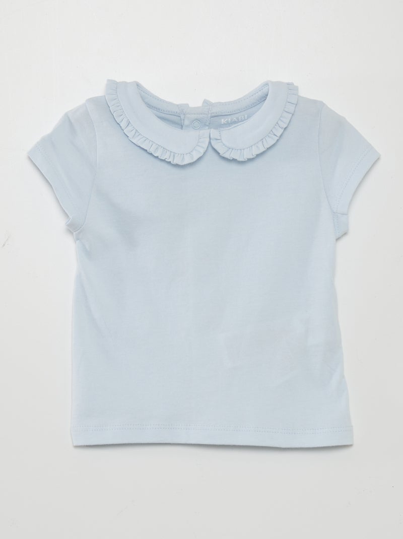 T-shirt com gola claudine AZUL - Kiabi
