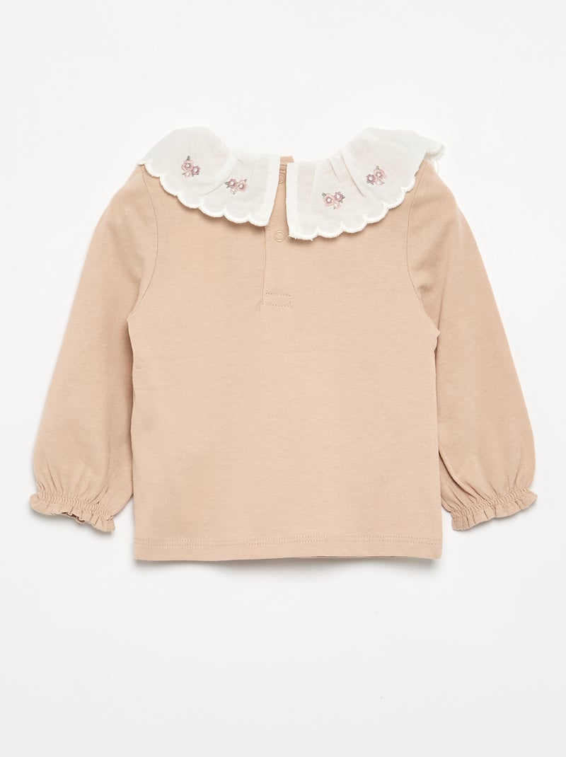 T-shirt com gola Claudine Bege - Kiabi