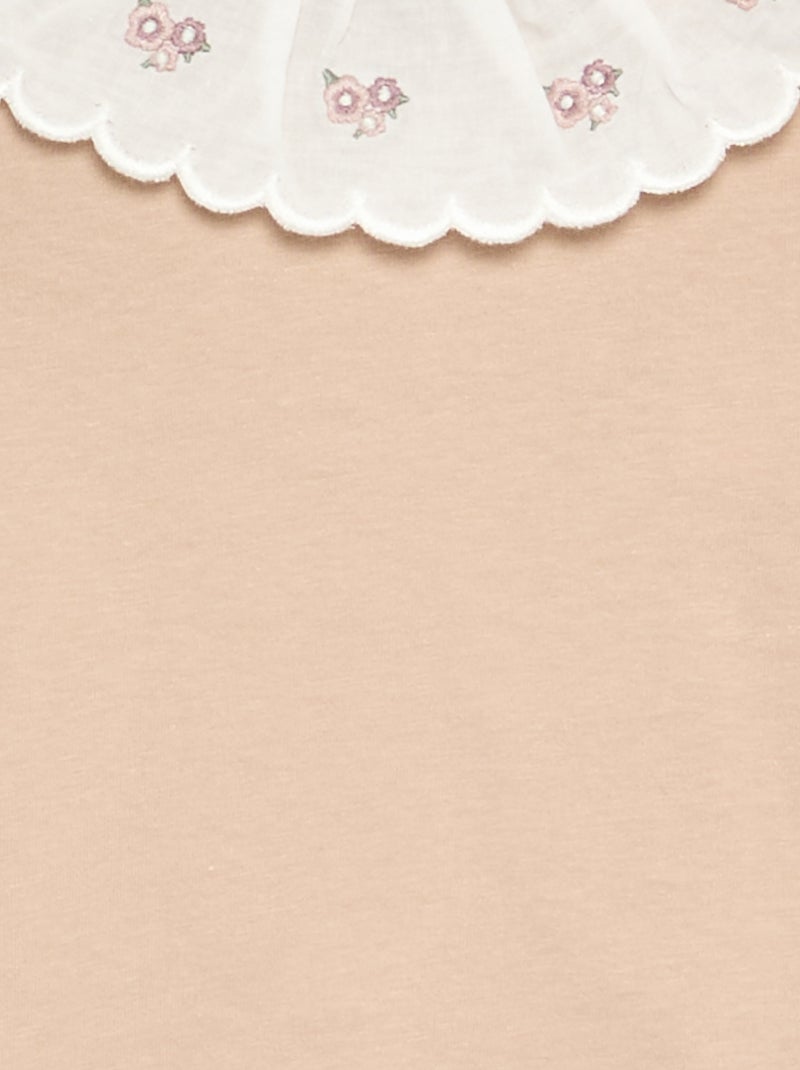 T-shirt com gola Claudine Bege - Kiabi