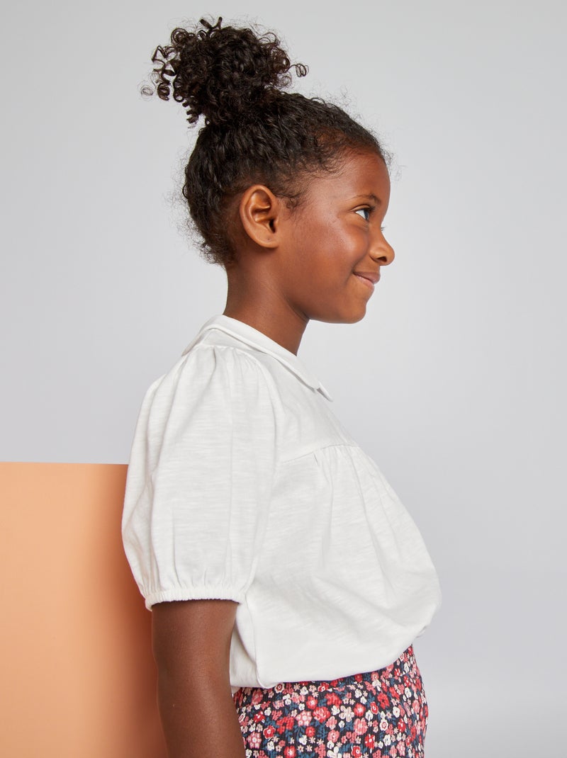 T-shirt com gola claudine Branco - Kiabi