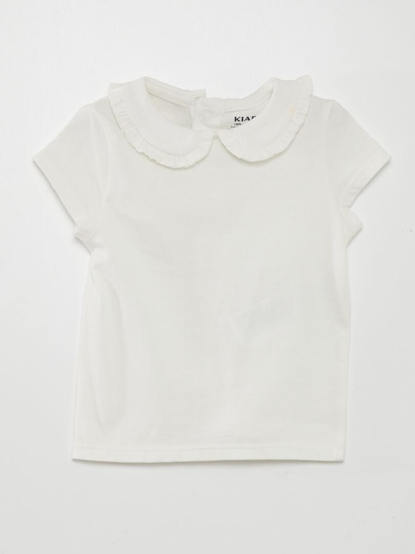 T-shirt com gola claudine Branco - Kiabi