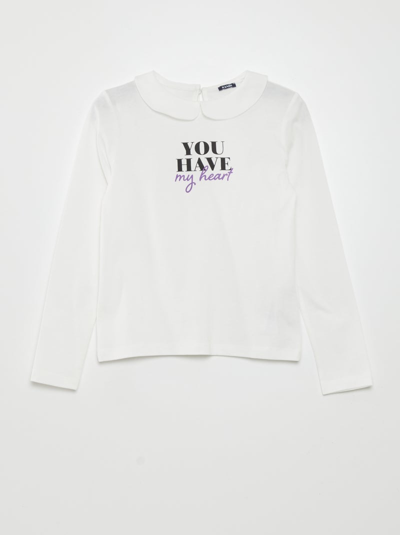 T-shirt com gola Claudine Branco - Kiabi