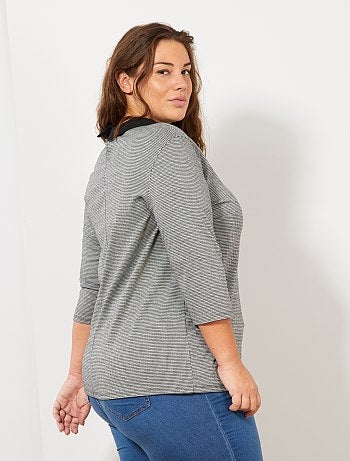 Mulher tamanhos grandes - T-shirt com gola claudine - Kiabi