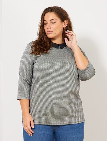 Mulher tamanhos grandes - T-shirt com gola claudine - Kiabi