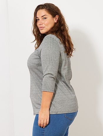 Mulher tamanhos grandes - T-shirt com gola claudine - Kiabi