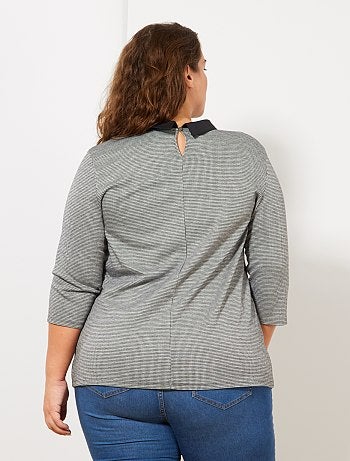 Mulher tamanhos grandes - T-shirt com gola claudine - Kiabi