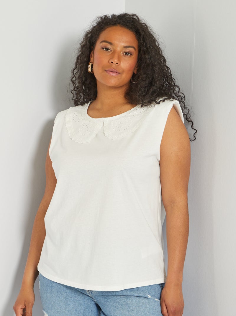 T-shirt com gola claudine BRANCO - Kiabi