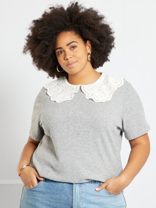 T-shirt com gola Claudine - Kiabi