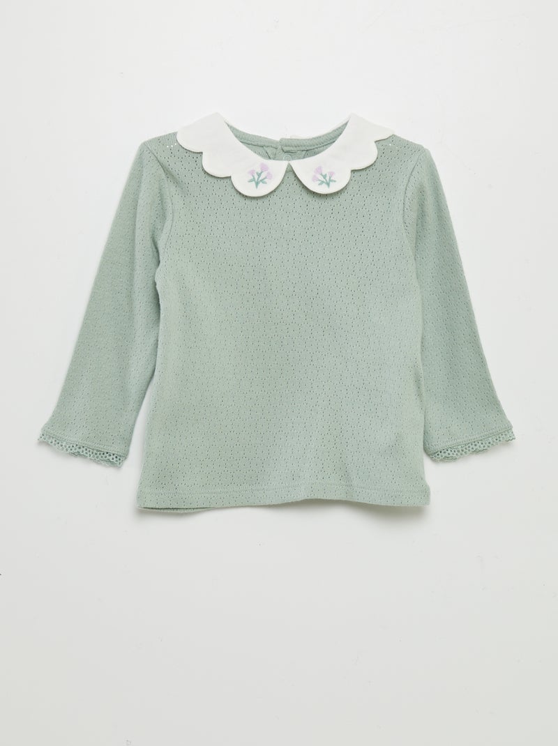 T-shirt com gola Claudine de malha pointelle VERDE - Kiabi