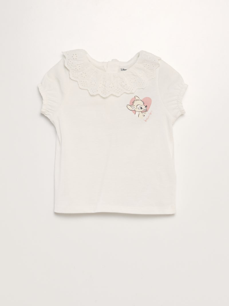 T-shirt com gola claudine 'Disney' BRANCO - Kiabi