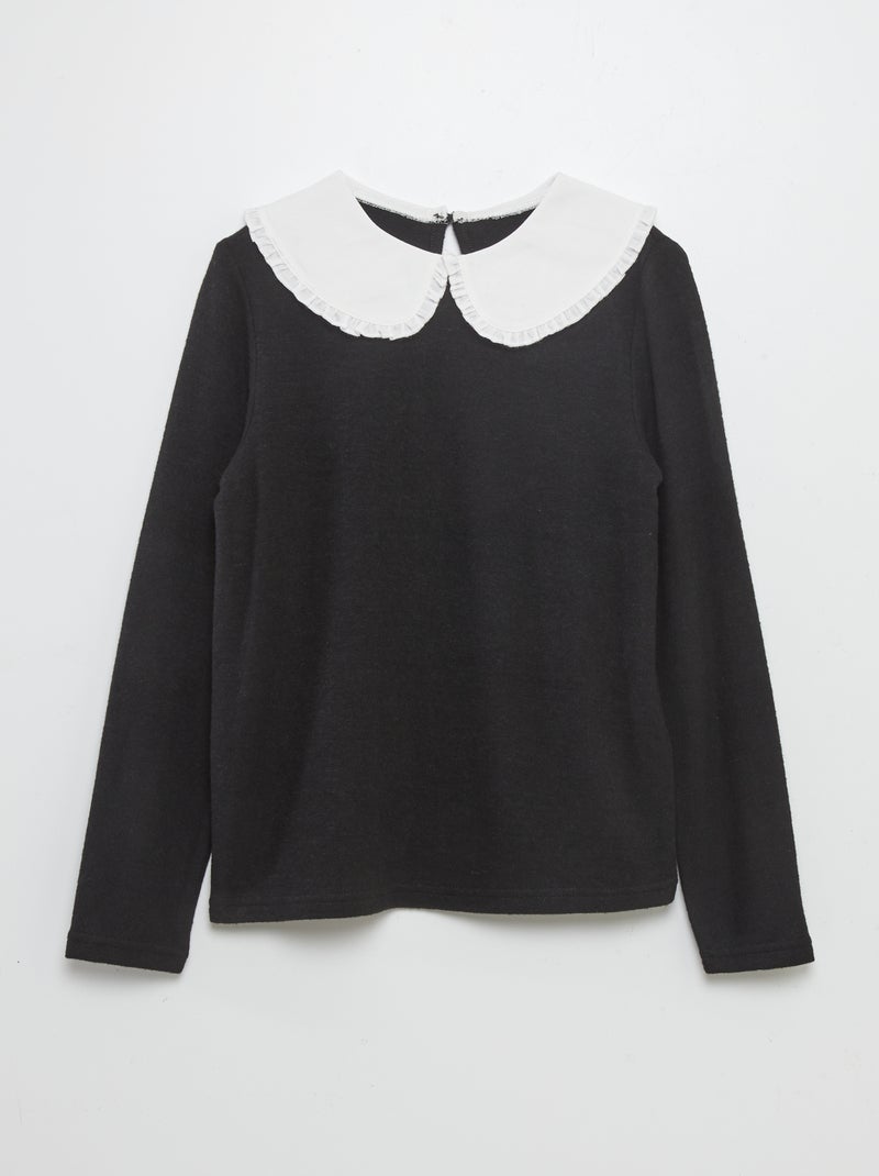 T-shirt com gola claudine Preto - Kiabi
