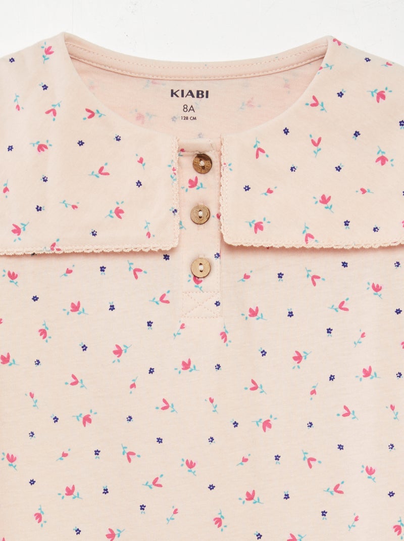 T-shirt com gola claudine quadrada ROSA - Kiabi