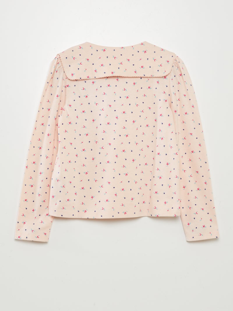 T-shirt com gola claudine quadrada ROSA - Kiabi