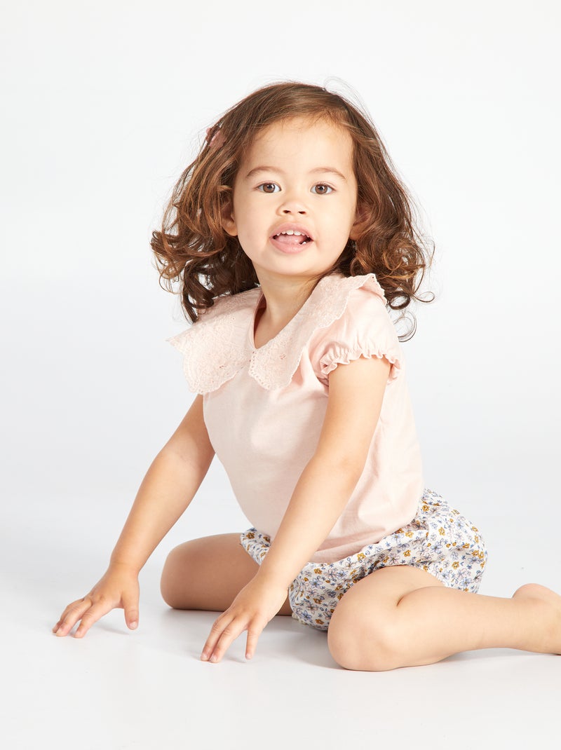 T-shirt com gola claudine ROSA - Kiabi