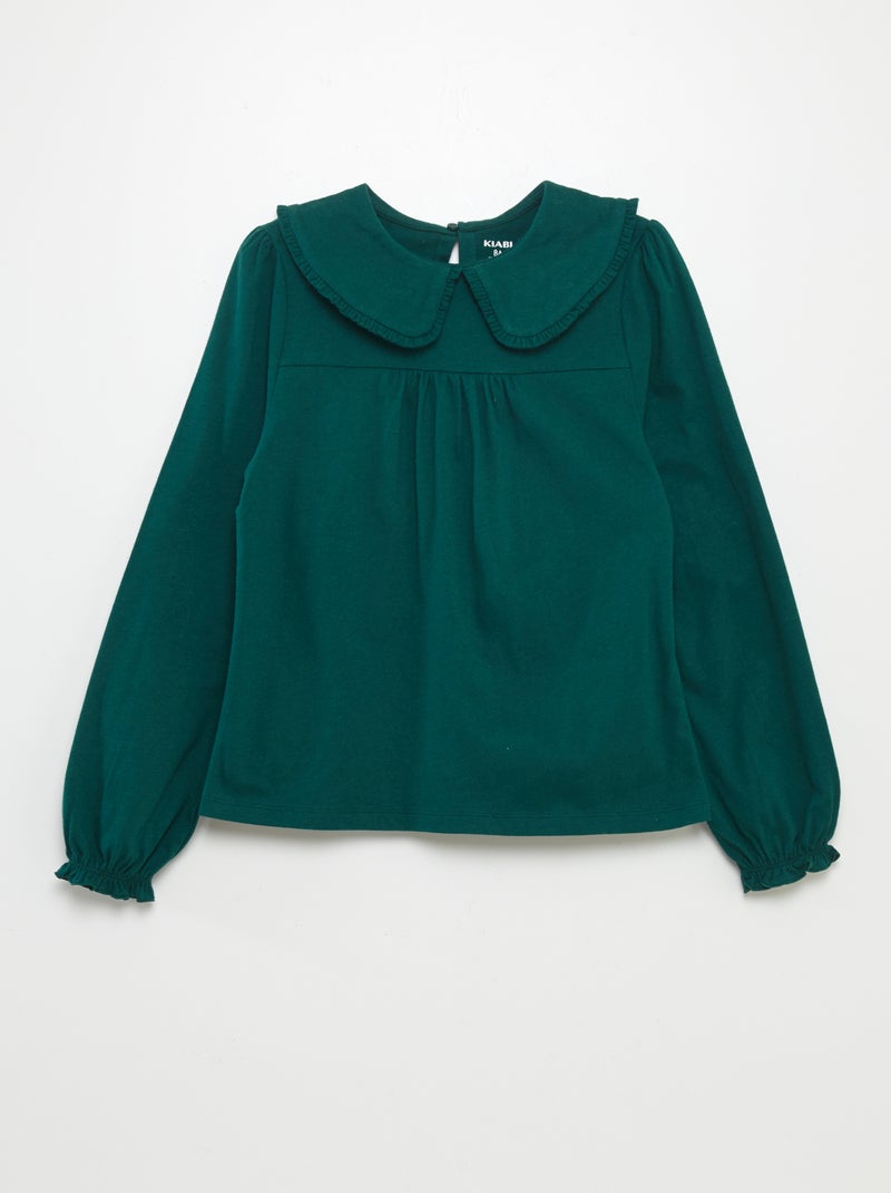 T-shirt com gola claudine Verde - Kiabi