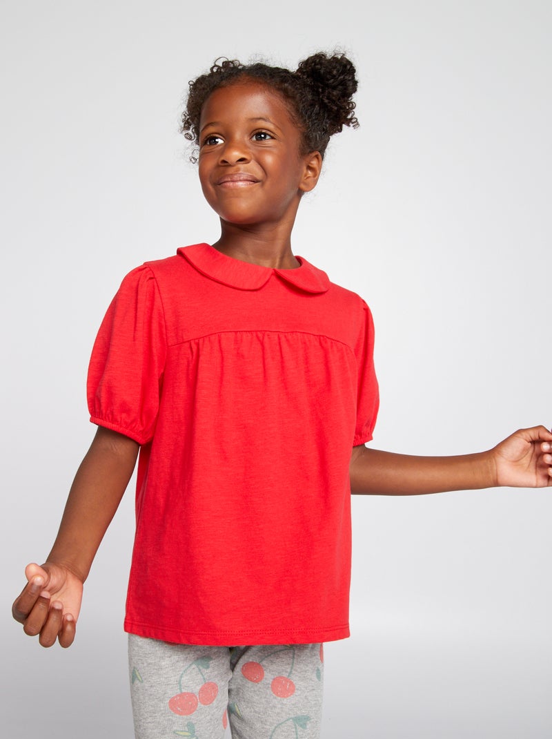 T-shirt com gola claudine Vermelho Brilhante - Kiabi