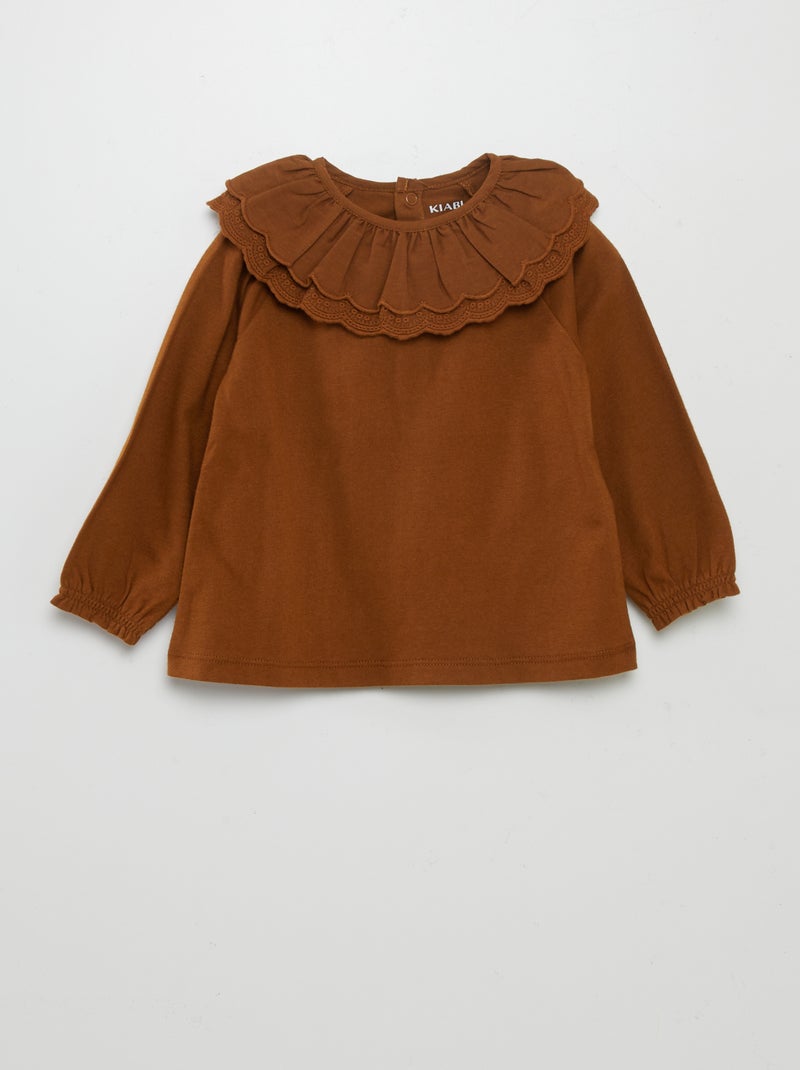 T-shirt com gola com folhos CASTANHO - Kiabi