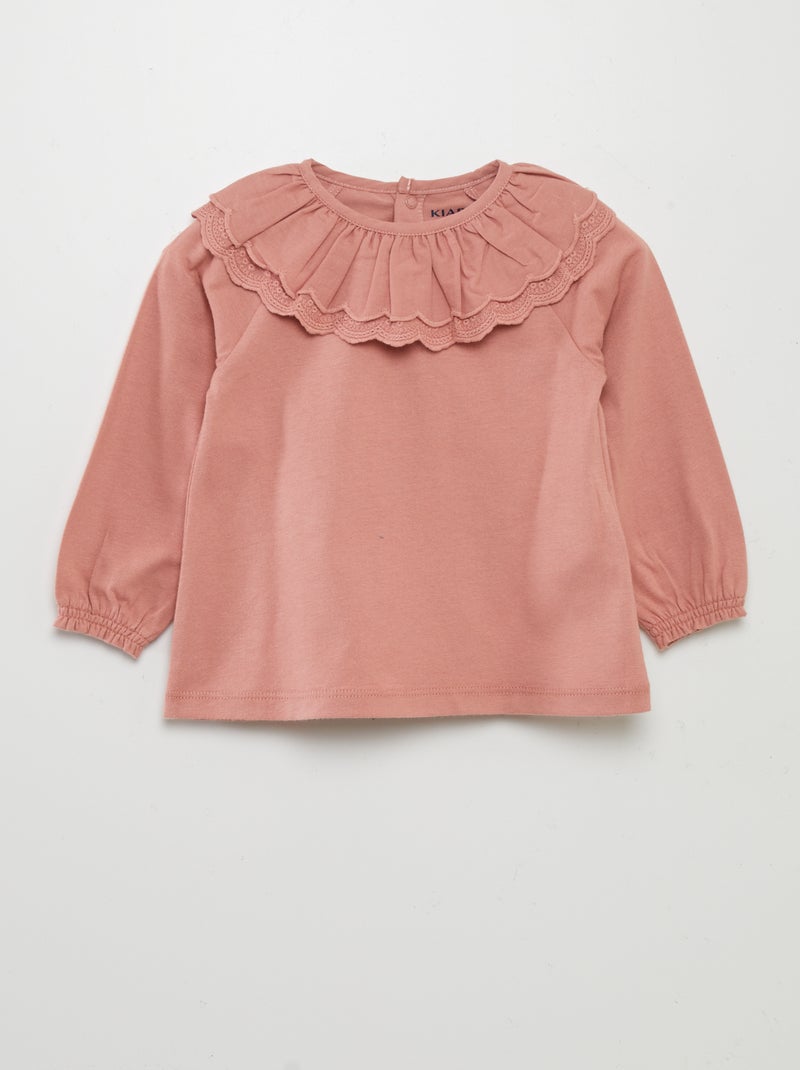 T-shirt com gola com folhos ROSA - Kiabi