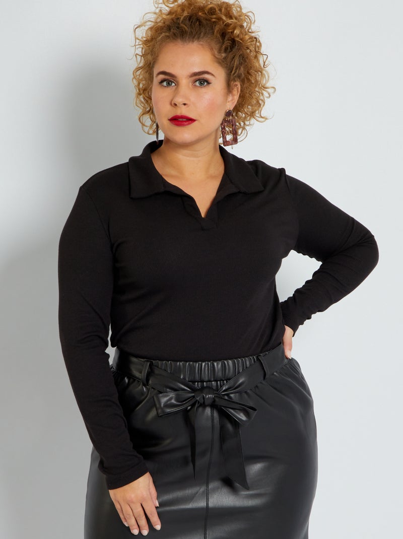 T-shirt com gola de polo Preto - Kiabi