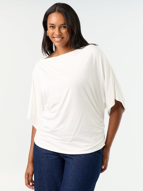T-shirt com gola drapeada e mangas curtas - Kiabi