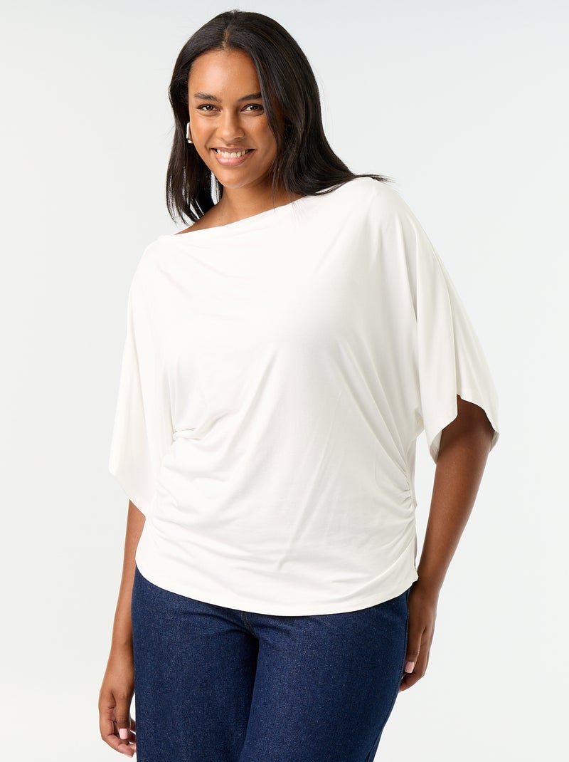T-shirt com gola drapeada e mangas curtas Branco - Kiabi
