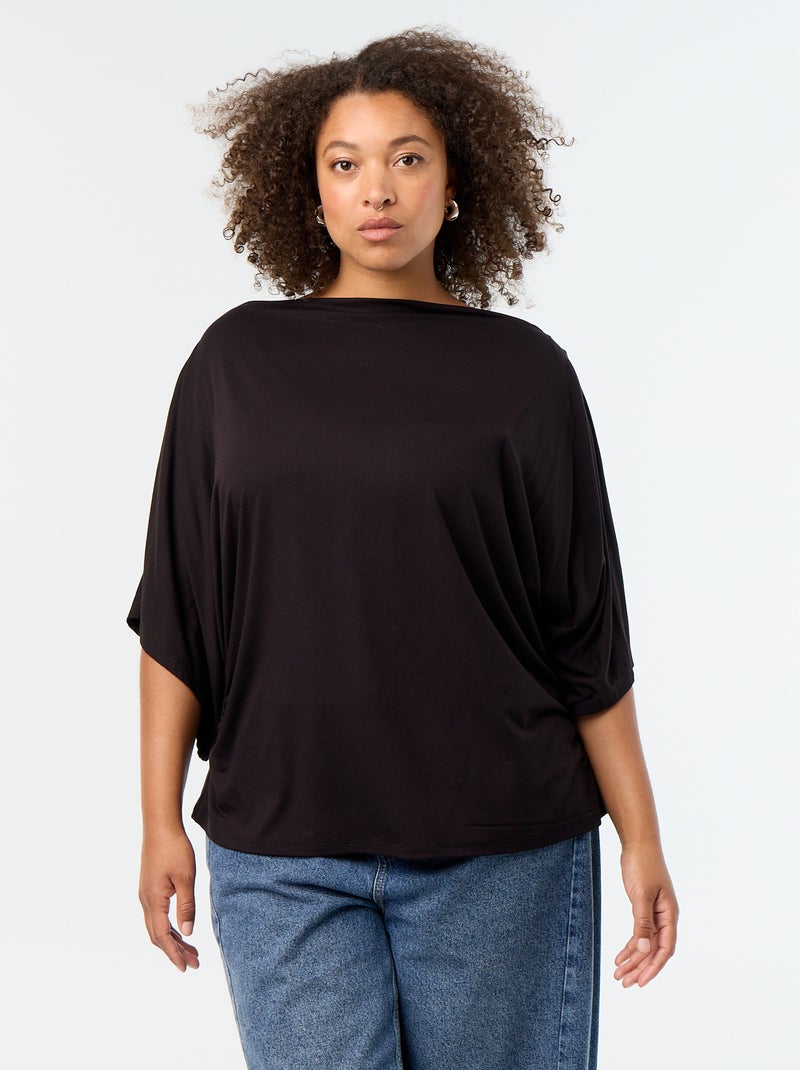 T-shirt com gola drapeada e mangas curtas Preto - Kiabi