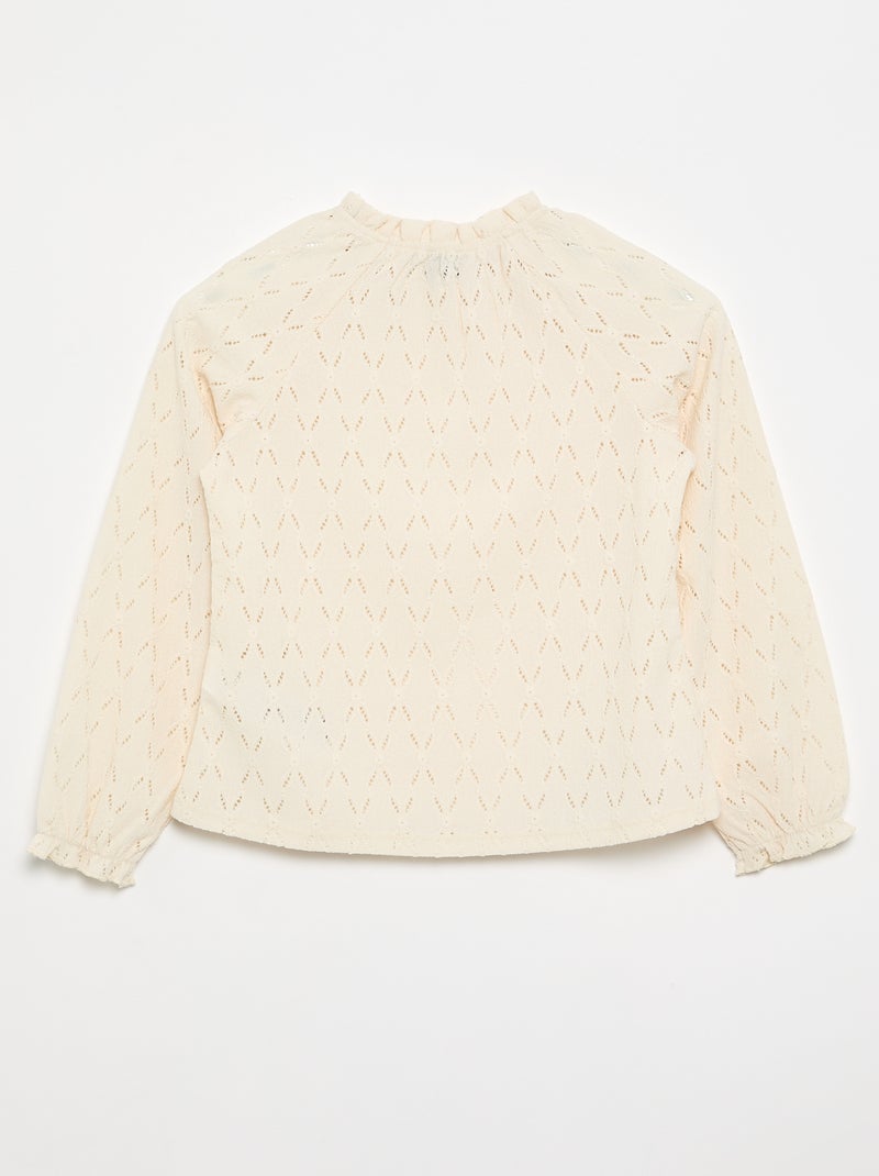 T-shirt com gola elástica e mangas raglan Branco - Kiabi