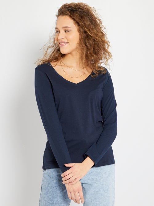 T-shirt com gola em bico - Kiabi