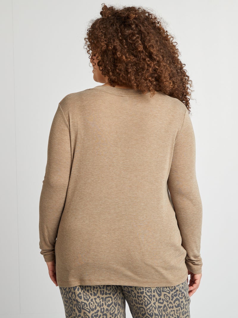 T-shirt com gola em bico CASTANHO - Kiabi