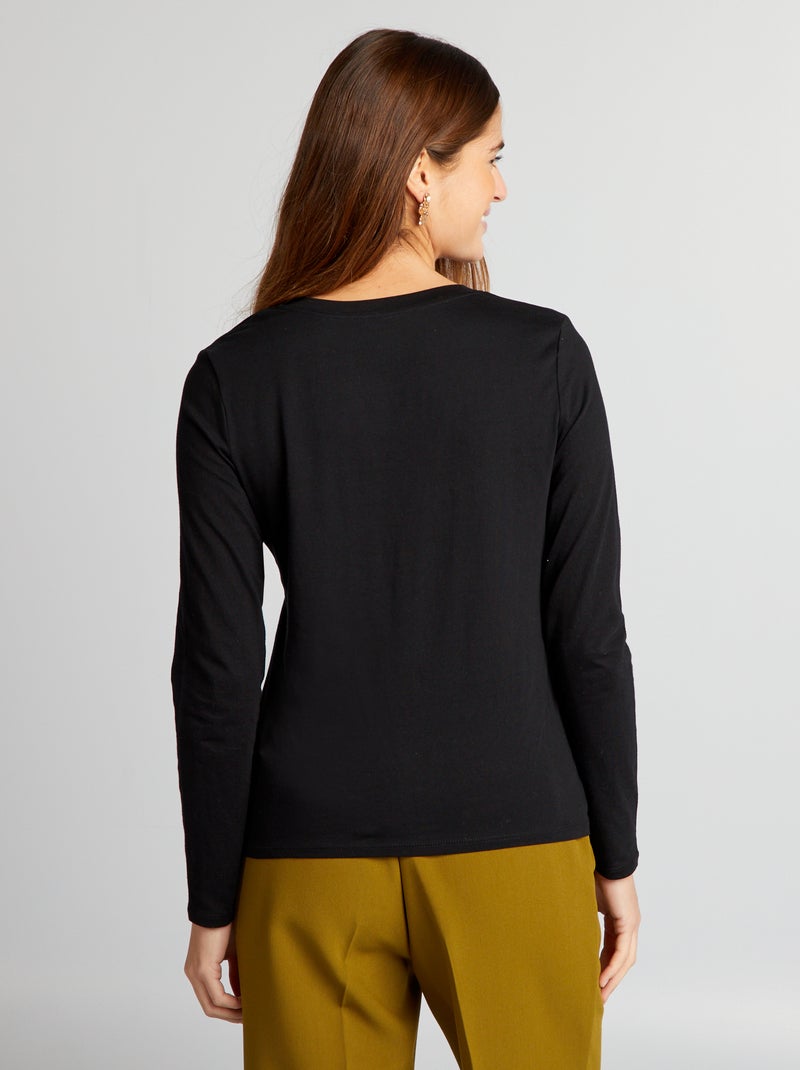 T-shirt com gola em bico Preto - Kiabi