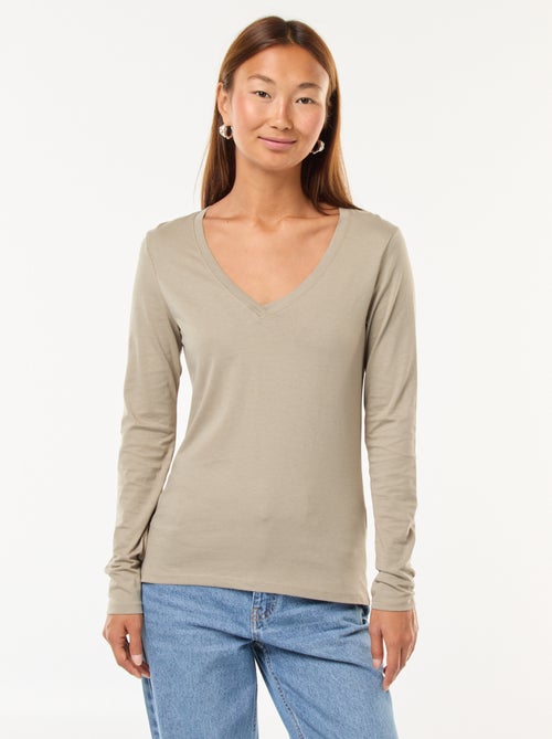 T-shirt com gola em bico - Kiabi