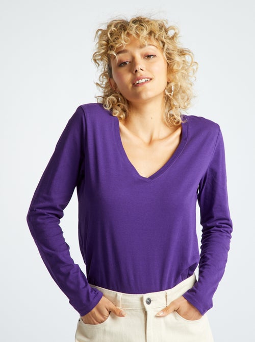 T-shirt com gola em bico - Kiabi