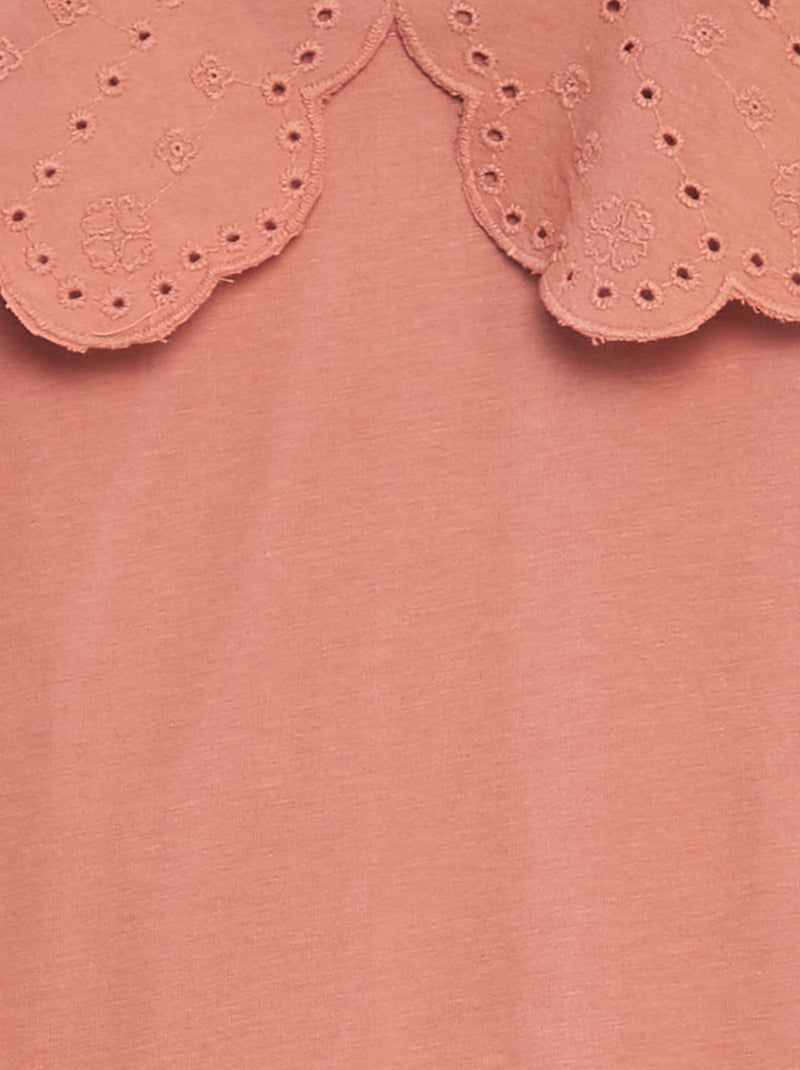 T-shirt com gola em bordado inglês ROSA - Kiabi