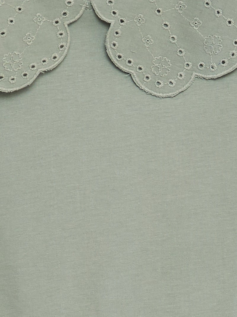 T-shirt com gola em bordado inglês VERDE - Kiabi