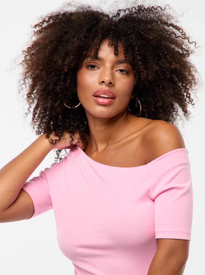 T-shirt com gola em forma de barco Rosa - Kiabi