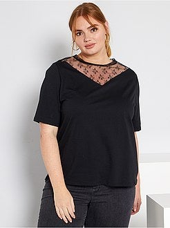 T-shirt com gola em renda - Kiabi