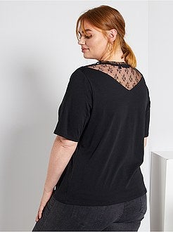 T-shirt com gola em renda - Kiabi