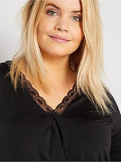 T-shirt com gola em renda - Kiabi