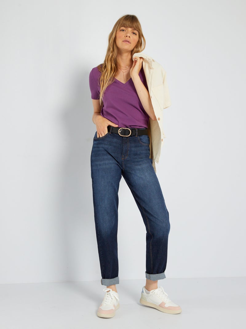 T-shirt com gola em V ROSA - Kiabi