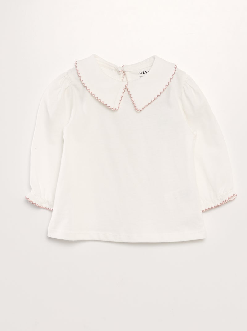 T-shirt com gola larga Branco - Kiabi